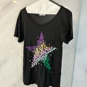 Michael Lauren Black Tee with Multicolor Star Graphic
